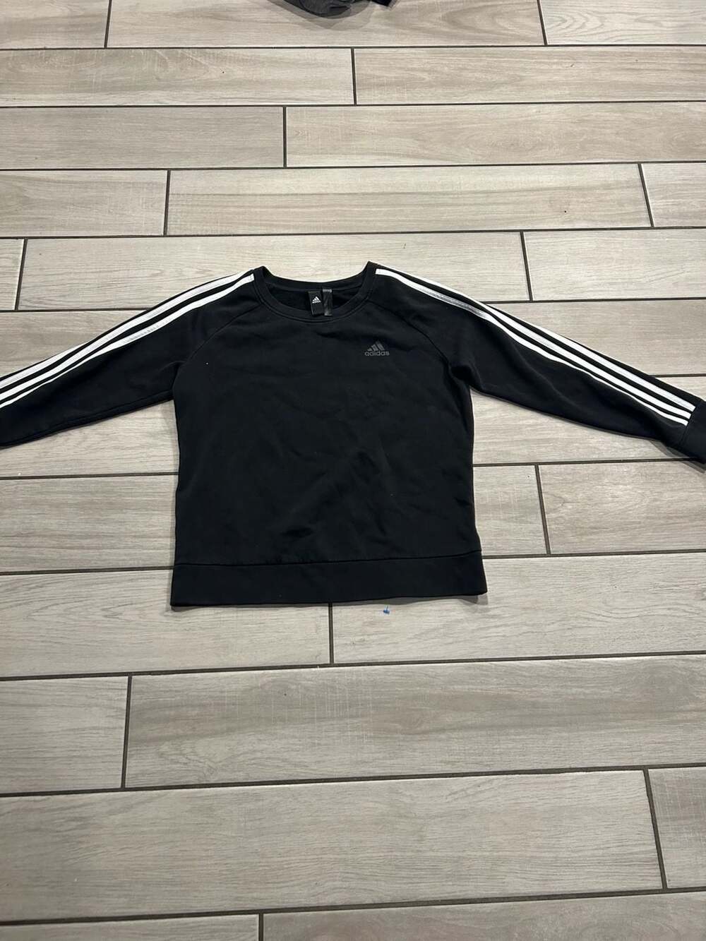 Adidas 3-Stripe Crew Neck Sweatshirt Pullover Black Fleece Women's M